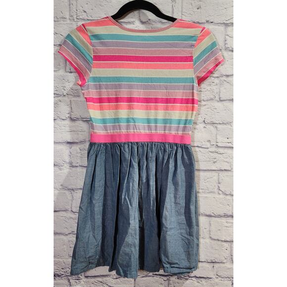 Children's Place Pink Striped With Solid Blue Bottom Dress Large Lightweight - Picture 2 of 3